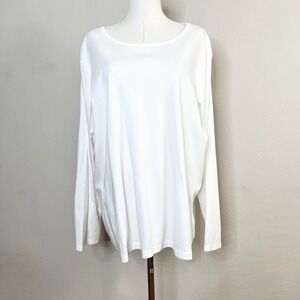 LL Bean Womens 3X White 100% Supima Cotton Long Sleeve Scoop Neck Tee Shirt